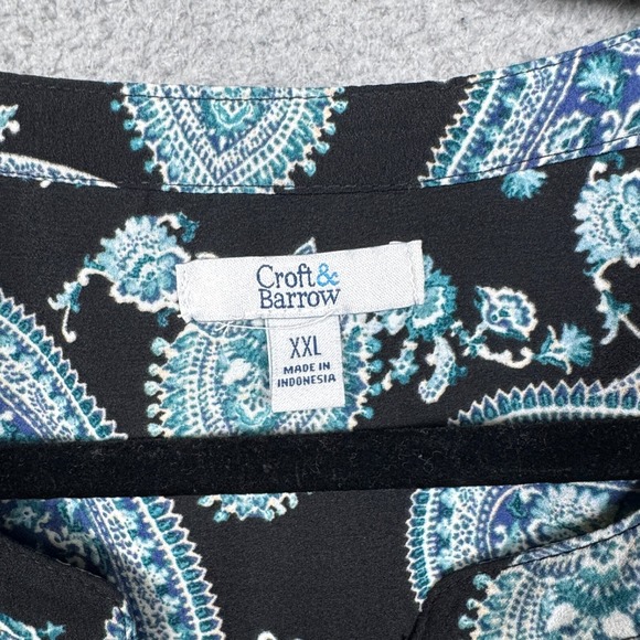 Croft & Barrow Top Womens XXL Black Blue Paisley Boho Modest Everyday Peasant - Picture 8 of 13